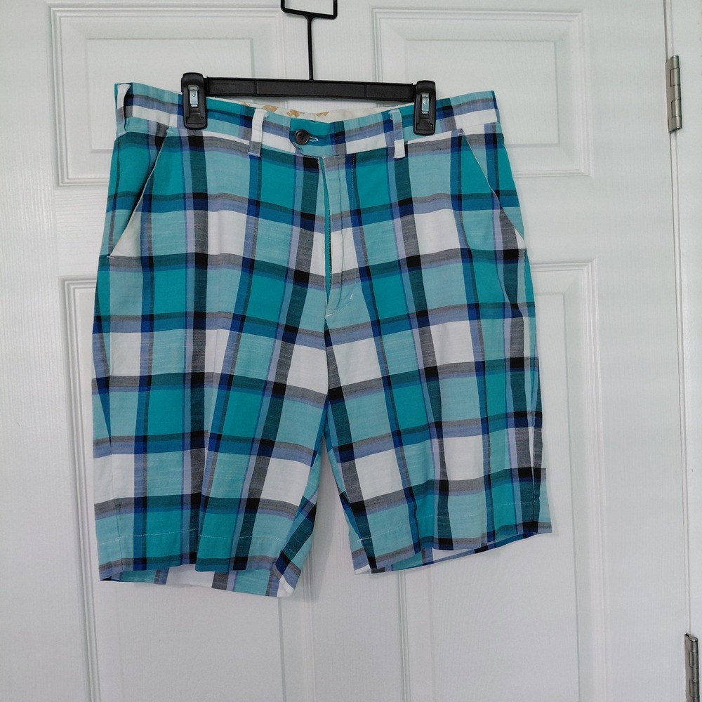 Loudmouth Golf Mens Blue White Plaid Cotton Stretch Shorts Size 36 11L Inseam